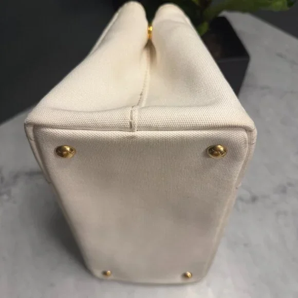Prada Small White Canapa Logo Tote w/ Strap & Authenticity Certificate Card - Picture 10 of 16